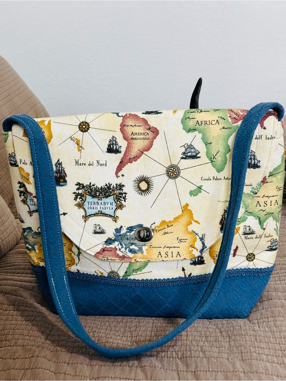 Map Print Large Canvas Crossbody Bag in Yellow EversewEnglish Tote
